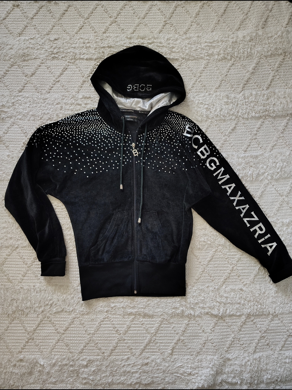 Vintage BCBGMAXAZRIA Black Rhinestone Zip-Up Hoodie